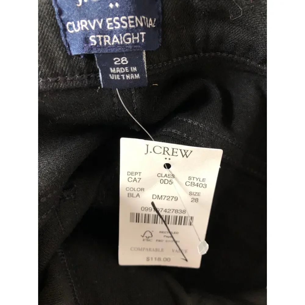 J. Crew Factory Curvy Essential Jeans Straight Leg All-Day Stretch Black NWT 28